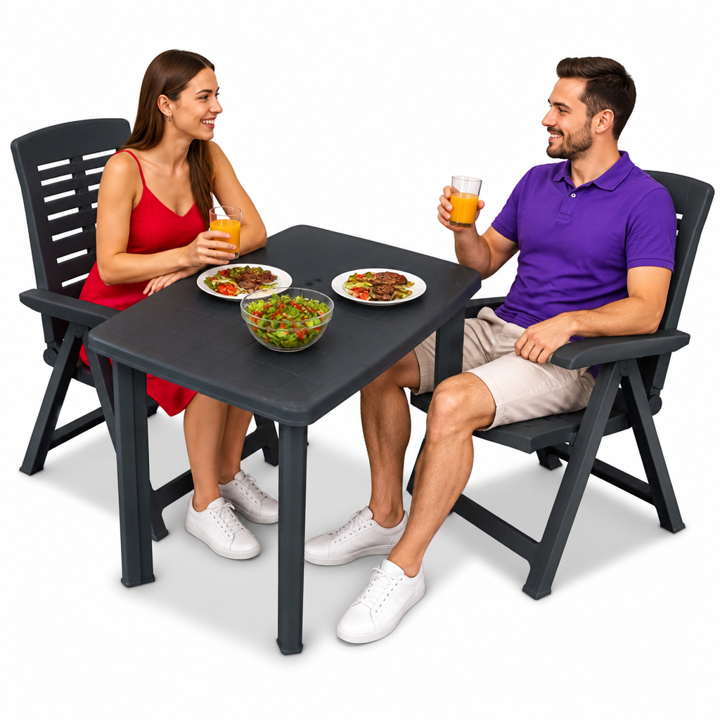 Meble ogrodowe 3-cz. zestaw bistro plastik antracytowy z otworem na parasol