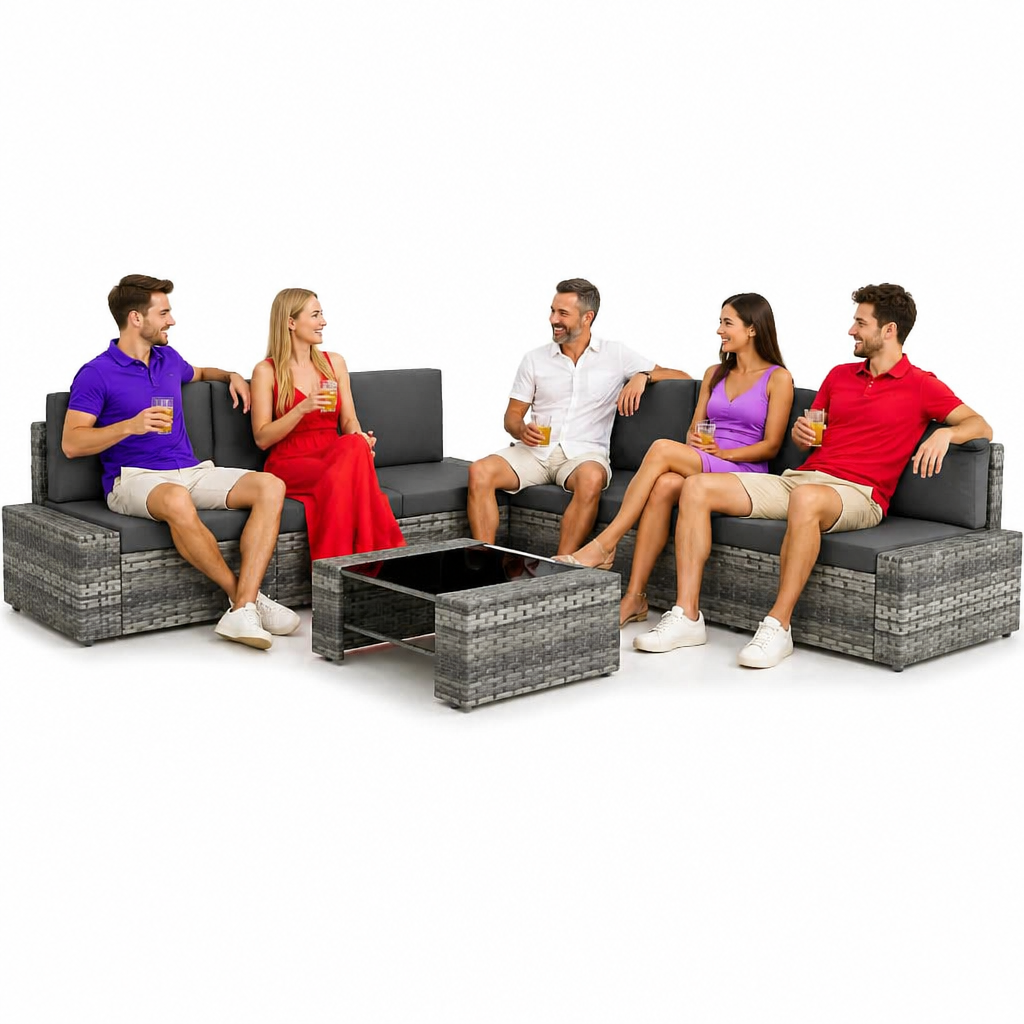 Meble ogrodowe 8-cz. zestaw wypoczynkowy rattan PE szary z poduszkami