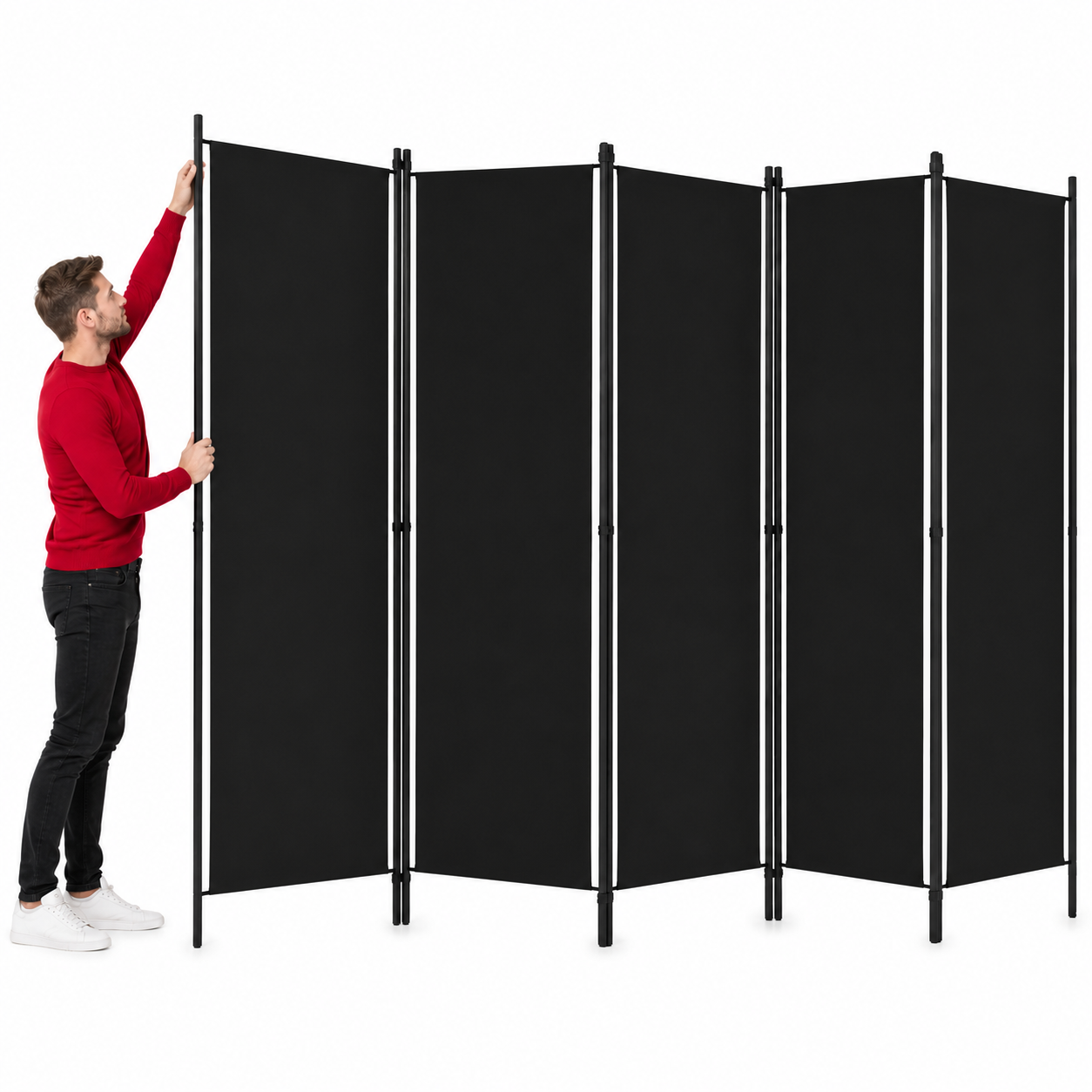 Parawan 5-panelowy, czarny, 250 x 180 cm
