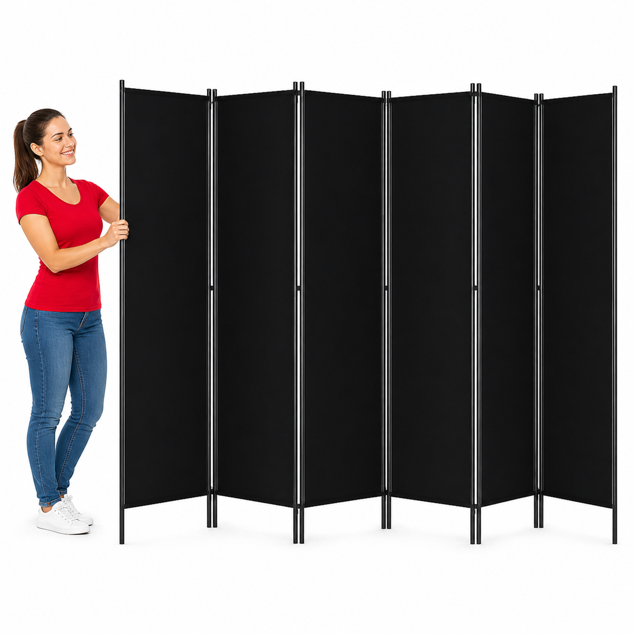 Parawan 6-panelowy, czarny, 300 x 180 cm